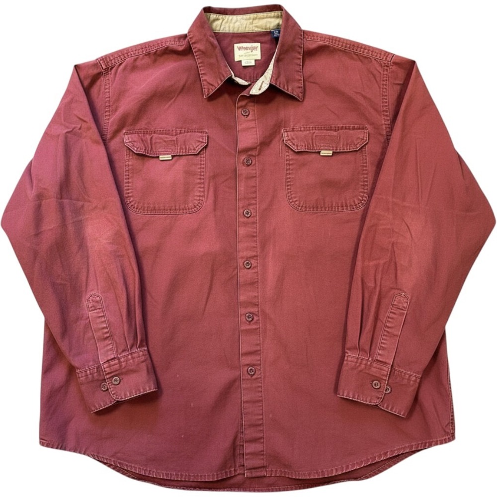 Wrangler Authentics‎ Mens Long Sleeve Button Up Shirt Burgundy Red 2XL